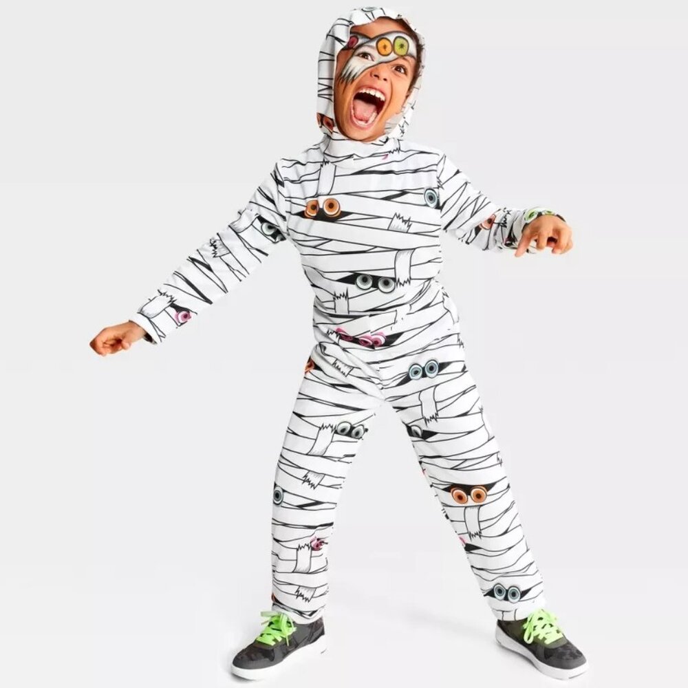 Kids Hyde & EEK Glows Blacklight MUMMY Halloween Costume Jumpsuit Size 10/12 NWT